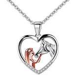 Magnifique collier cœur zircon fille et cheval
