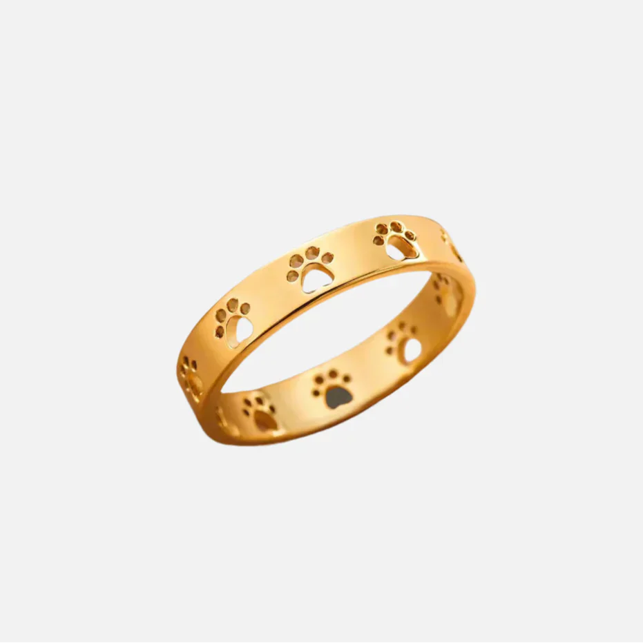 Bague dorée avec empreinte de patte – Acier inoxydable