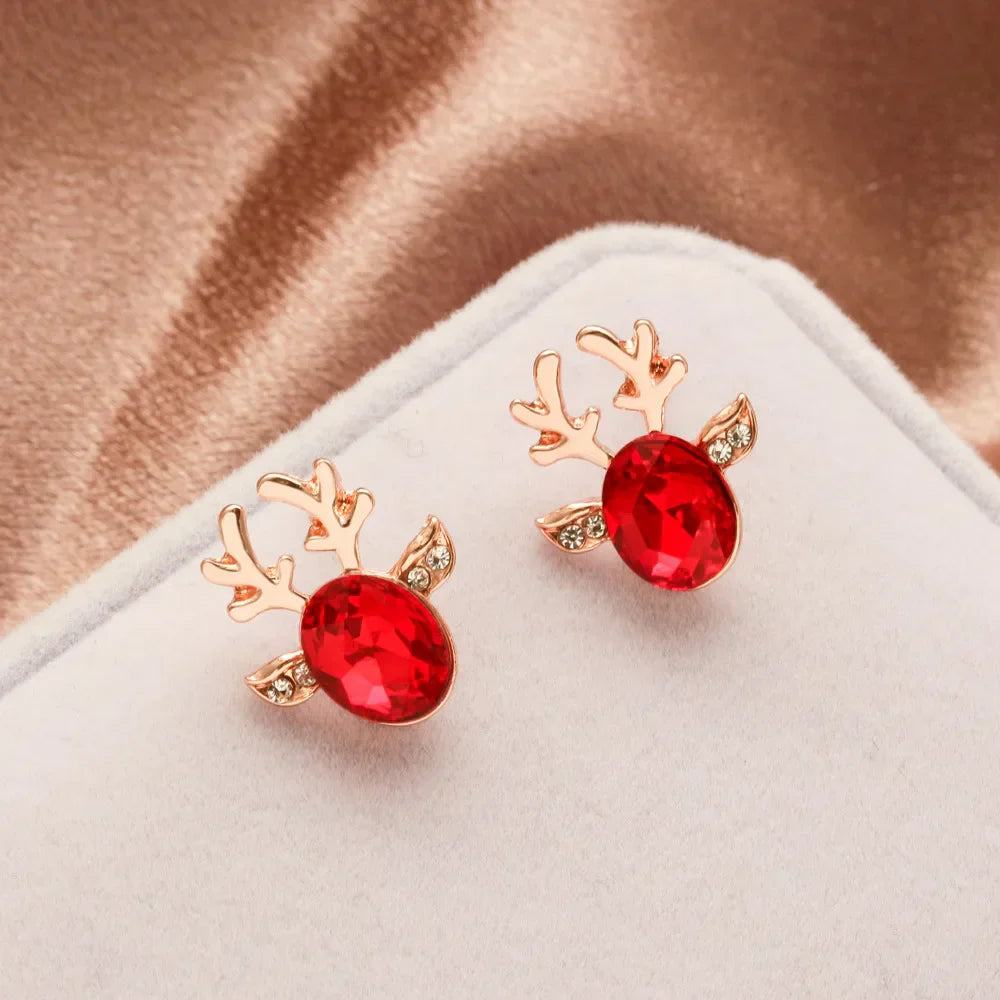 Boucles d'oreilles festives en cristal en forme de renne