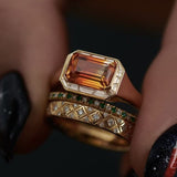 Ensemble de bagues vintage en zircone orange et or