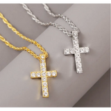 Collier pendentif croix rétro en or et argent
