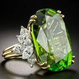 Bague vintage en cristal vert et zircone, plaquée or