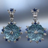 Boucles d'oreilles vintage en cristal bleu fleur lumineuses