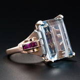 Bague vintage rose en zircone bleue et grenat