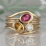 Bague vintage en or et verre chaud superposé