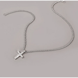Collier pendentif croix rétro en or et argent