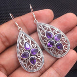 Boucles d'oreilles vintage en verre violet en forme de goutte avec mandala