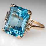 Bague vintage en or avec zircone et verre bleu océan