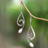 Boucles d'oreilles vintage pendantes en spirale avec perles et argent
