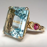 Bague vintage en verre bleu et grenat avec zircone