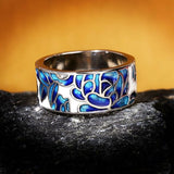 Bague vintage en argent émaillé bleu