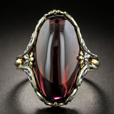 Bague forgée vintage ovale en cristal rouge