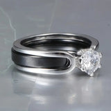 Bague vintage noire et argentée avec zircone