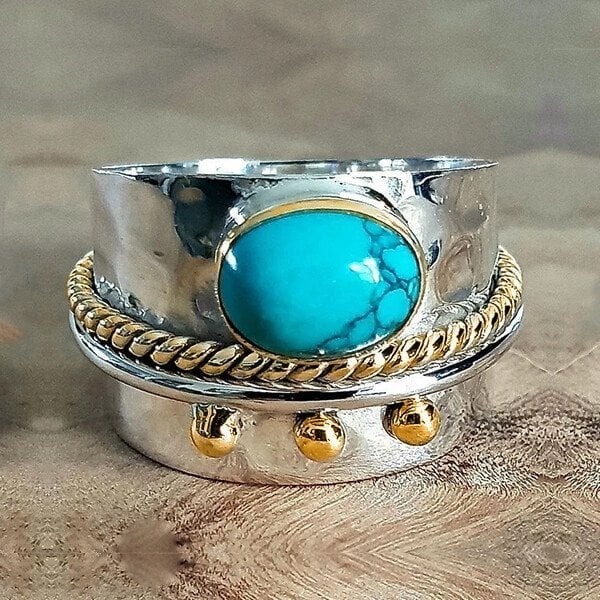 Bague large bande turquoise