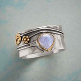 Bague vintage en argent et feuille d'or avec pierre de lune