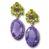Boucles d'oreilles vintage en verre violet et vert