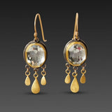 Boucles d'oreilles vintage pendantes en verre blanc et or