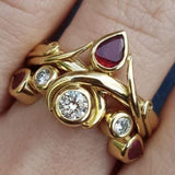 Bague vintage en verre rouge goutte d'eau