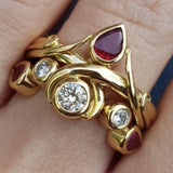 Bague vintage en or avec zircone rouge en forme de goutte