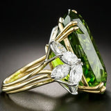 Bague vintage en cristal vert et zircone, plaquée or