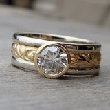 Bague vintage en or et argent avec zircone