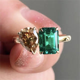 Bague vintage carrée à double pierre principale en zircon