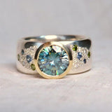 Bague vintage en argent brillant avec cristal bleu