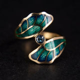 Bague vintage en émail vert et bleu en spirale