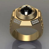 Bague vintage en verre noir et or