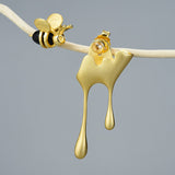 Boucles d'oreilles « Miel coulant et abeille » avec zircone