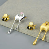 Boucles d'oreilles « Miel coulant et abeille » avec zircone