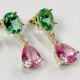 Boucles d'oreilles vintage rose et zircone verte