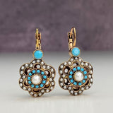 Boucles d'oreilles vintage en pierre mandala bleue