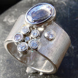 Bague vintage en argent avec zircone et verre bleu ouvert