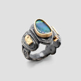 Bague vintage en or et argent avec opale bleue