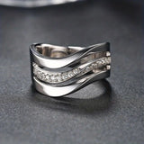 Bague vintage ondulée en argent brillant à plusieurs rangs