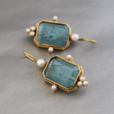 Boucles d'oreilles vintage en pierre bleue et perles