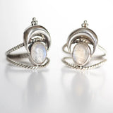 Bague ovale en pierre de lune arc-en-ciel avec phases de lune