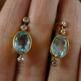 Boucles d'oreilles vintage en zircone bleue et or