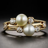 Bague vintage en or avec perles et zircone