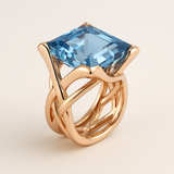 Bague vintage en or rose avec zircone bleue