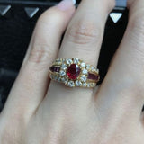 Bague élégante vintage en zircone rouge
