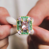 Bague vintage verte et rose avec zircone