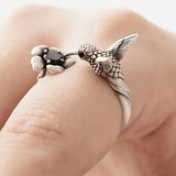 Bague colibri et fleur – Bague oiseau ouverte ajustable pour femme