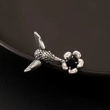 Bague colibri et fleur – Bague oiseau ouverte ajustable pour femme