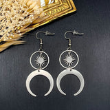 Boucles d'oreilles demi-lune en acier inoxydable et talisman solaire