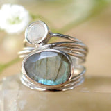 Bague vintage en labradorite et pierre de lune