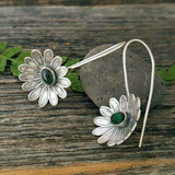 Boucles d'oreilles vintage en argent avec fleur et pierre verte