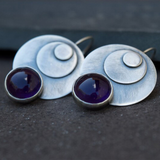 Boucles d'oreilles double plaquées argent avec pierre violette