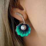 Boucles d'oreilles vintage en perles et fleurs vertes